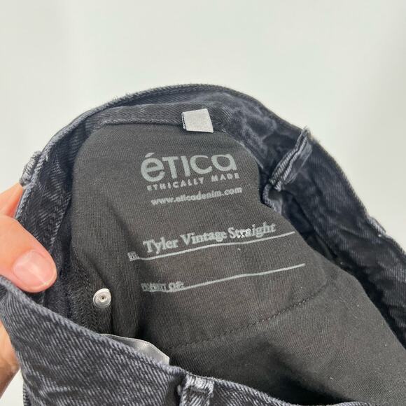 Etica Black Tyler Vintage Straight Jeans Button Fly - Picture 8 of 10